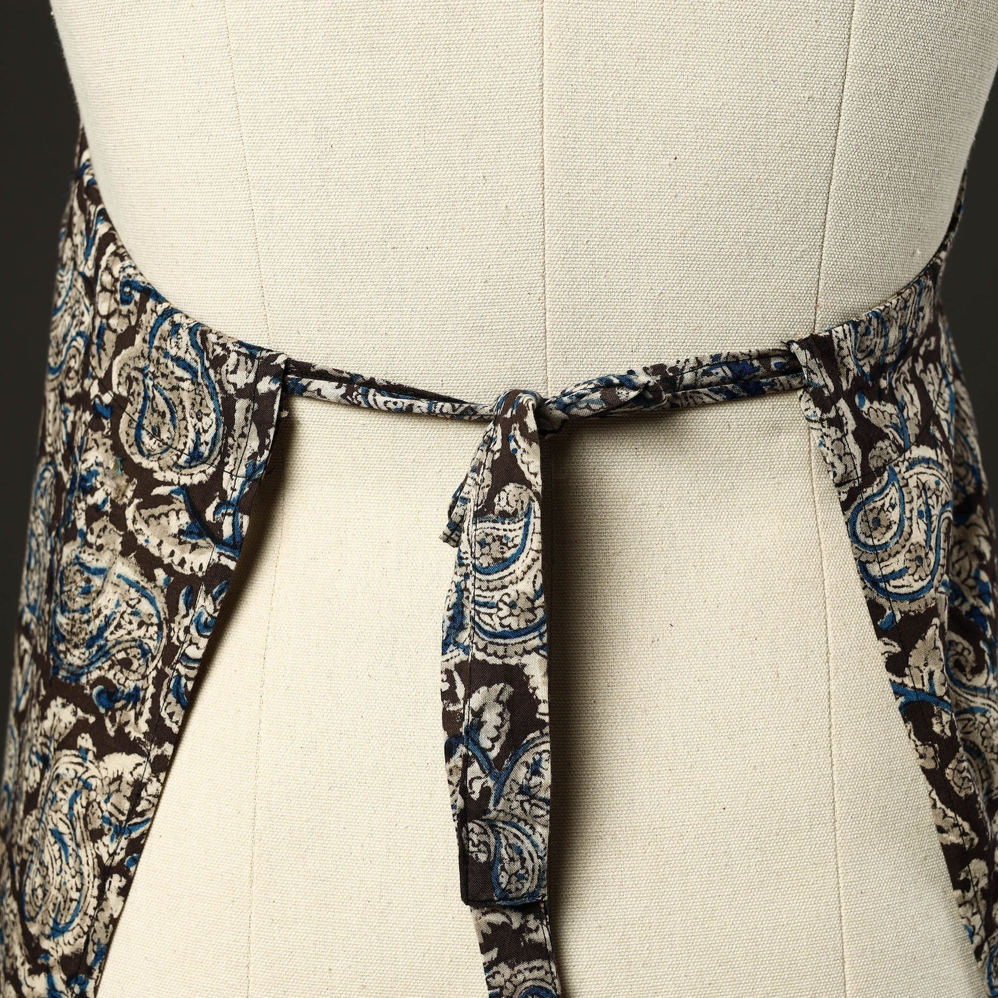 Black - Kalamkari Block Print Cotton Apron with Pocket 34