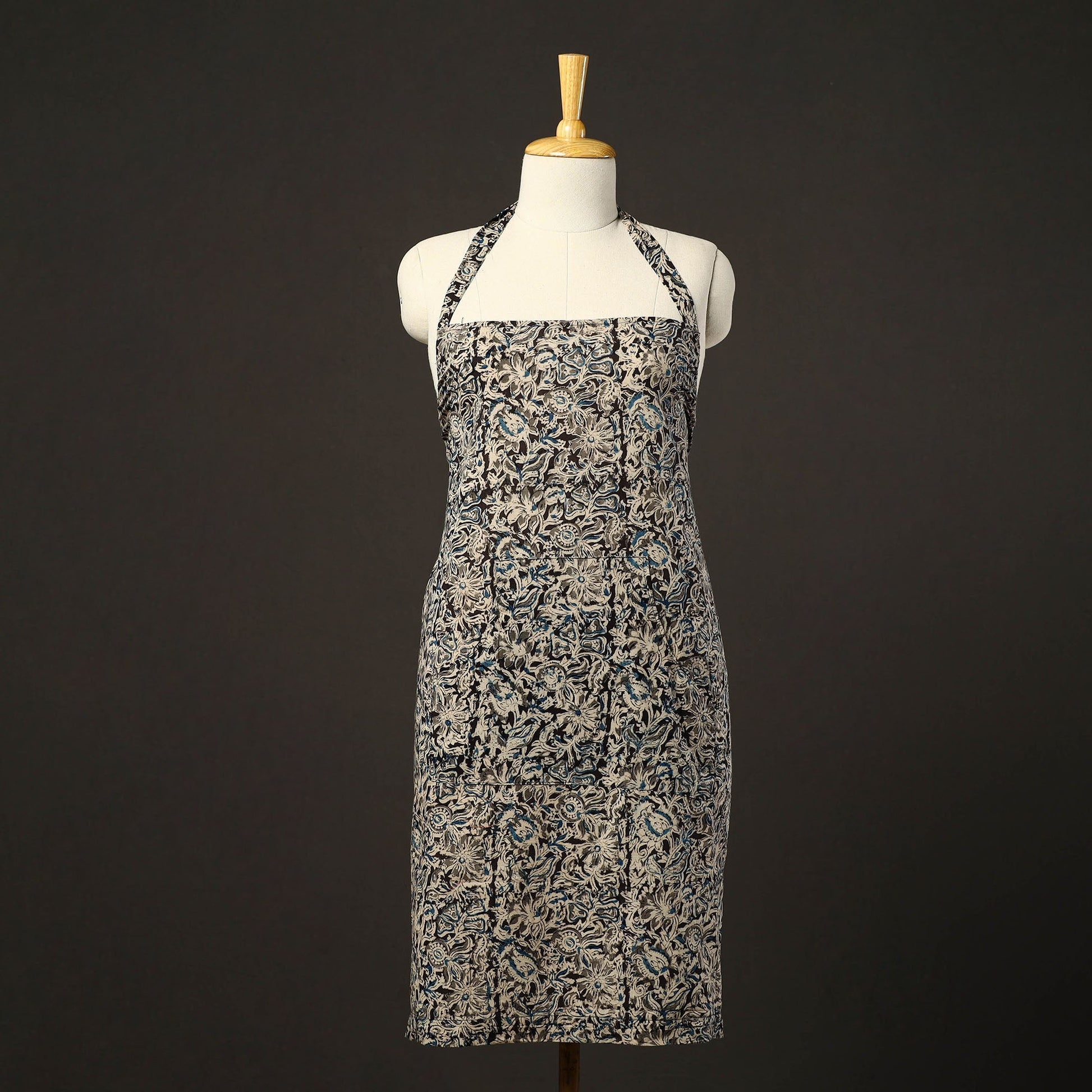 Black - Kalamkari Block Print Cotton Apron with Pocket 36
