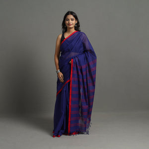 Blue - Bengal Handwoven Cotton Plain Begampuri Saree 21