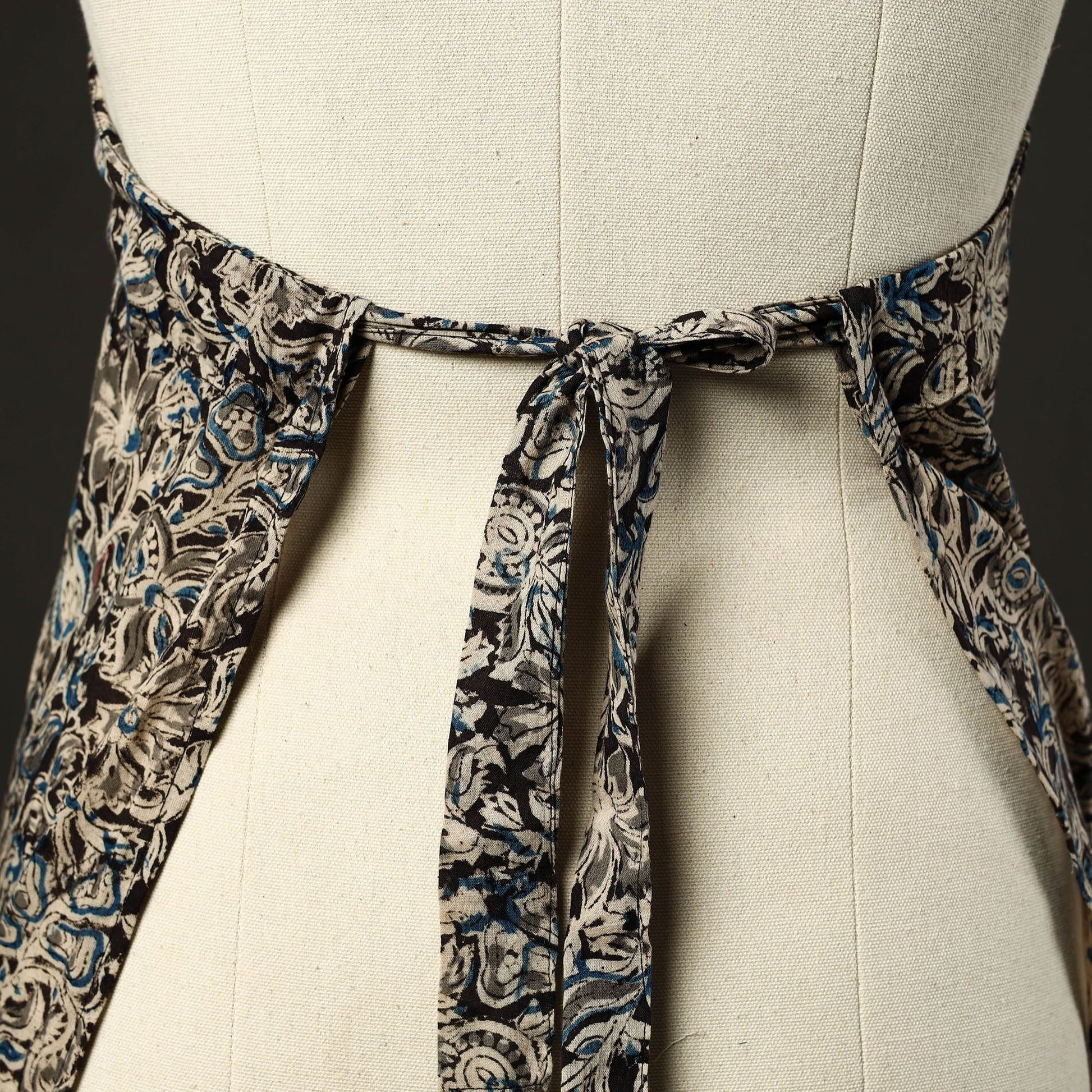 Black - Kalamkari Block Print Cotton Apron with Pocket 36