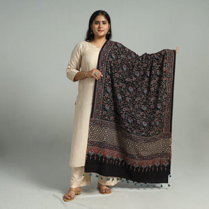 Black - Block Printed Cotton Ajrakh Dupatta 08