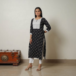 Black - Tie & dye Cotton Straight Bandhani Kurta 03
