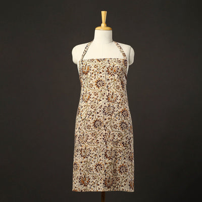 Beige - Kalamkari Block Print Cotton Apron with Pocket 37