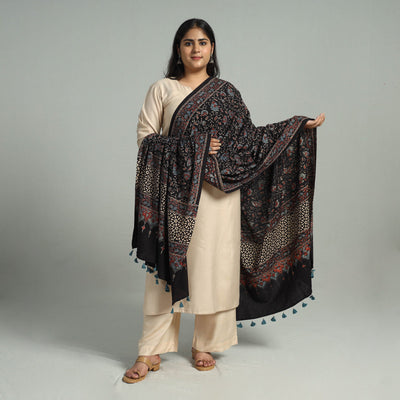 Black - Block Printed Cotton Ajrakh Dupatta 08
