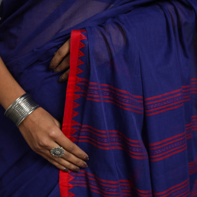 Blue - Bengal Handwoven Cotton Plain Begampuri Saree 21