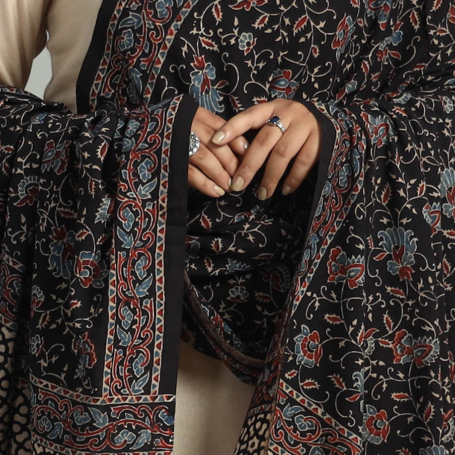 Black - Block Printed Cotton Ajrakh Dupatta 08