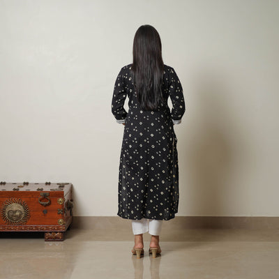Black - Tie & dye Cotton Straight Bandhani Kurta 03