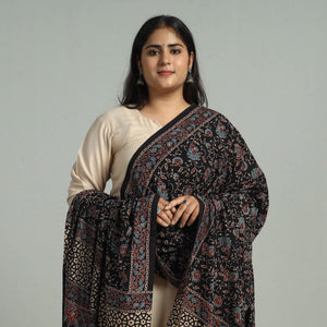 Black - Block Printed Cotton Ajrakh Dupatta 08