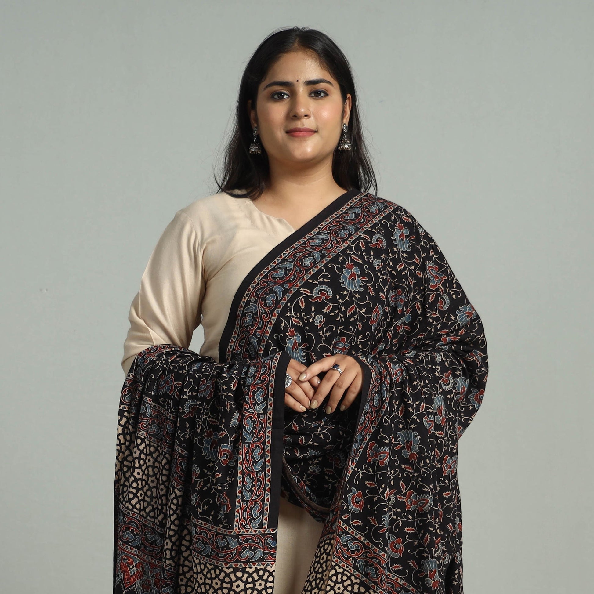 Black - Block Printed Cotton Ajrakh Dupatta 08
