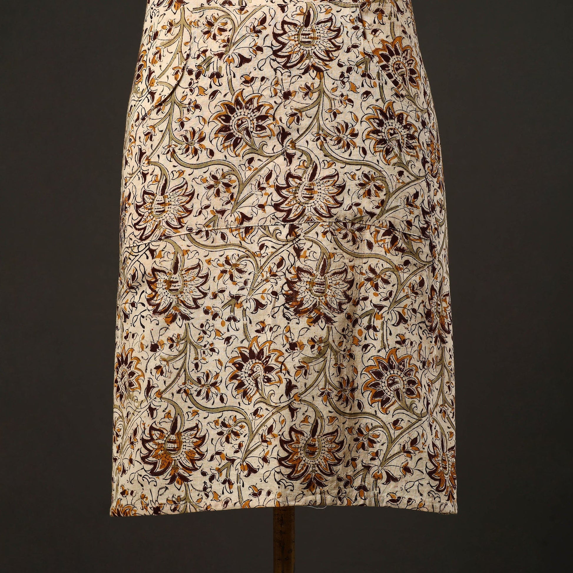 Beige - Kalamkari Block Print Cotton Apron with Pocket 37