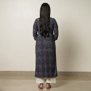 Blue - Akola Block Printed Cotton Straight Long Kurta