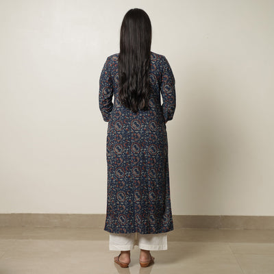 Blue - Akola Block Printed Cotton Straight Long Kurta