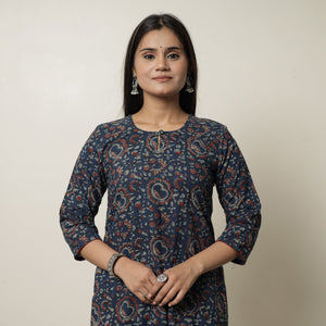 Blue - Akola Block Printed Cotton Straight Long Kurta