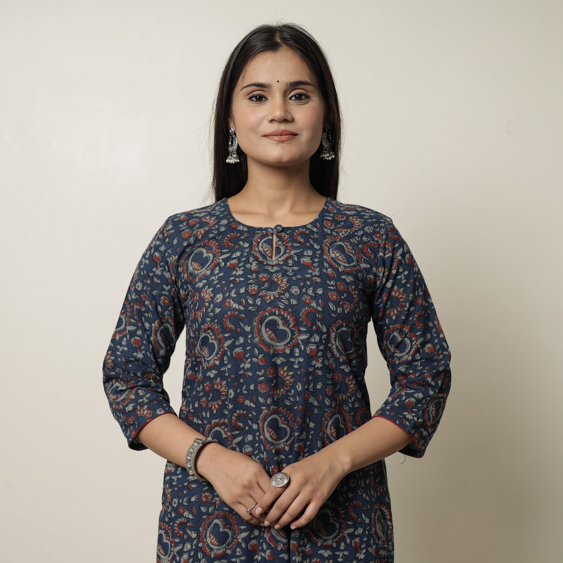 Blue - Akola Block Printed Cotton Straight Long Kurta