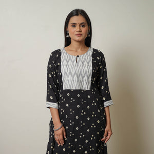 Black - Tie & dye Cotton Straight Bandhani Kurta 03