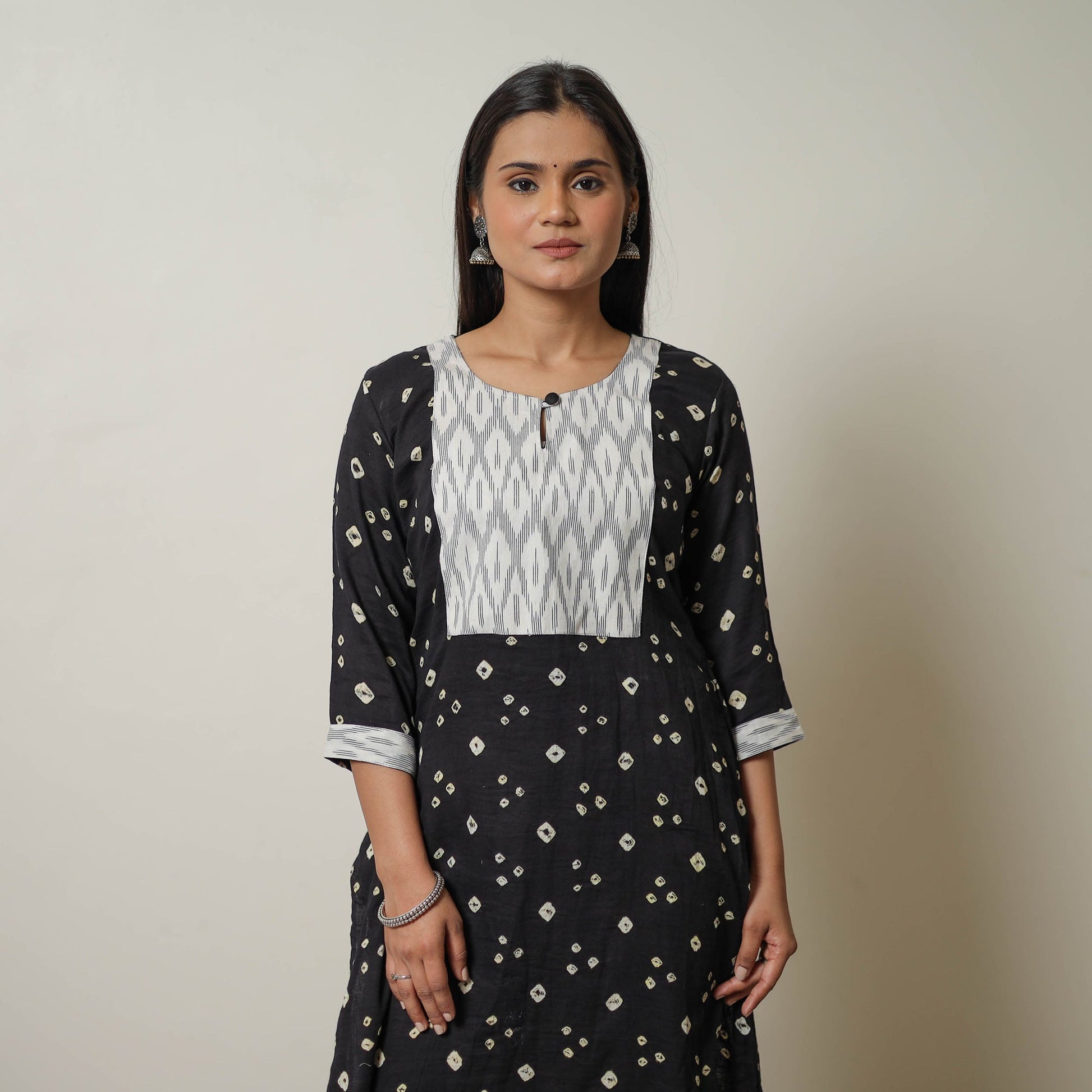 Black - Tie & dye Cotton Straight Bandhani Kurta 03