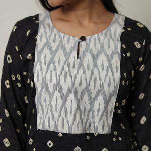 Black - Tie & dye Cotton Straight Bandhani Kurta 03