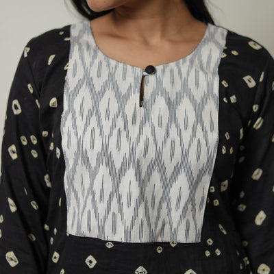 Black - Tie & dye Cotton Straight Bandhani Kurta 03