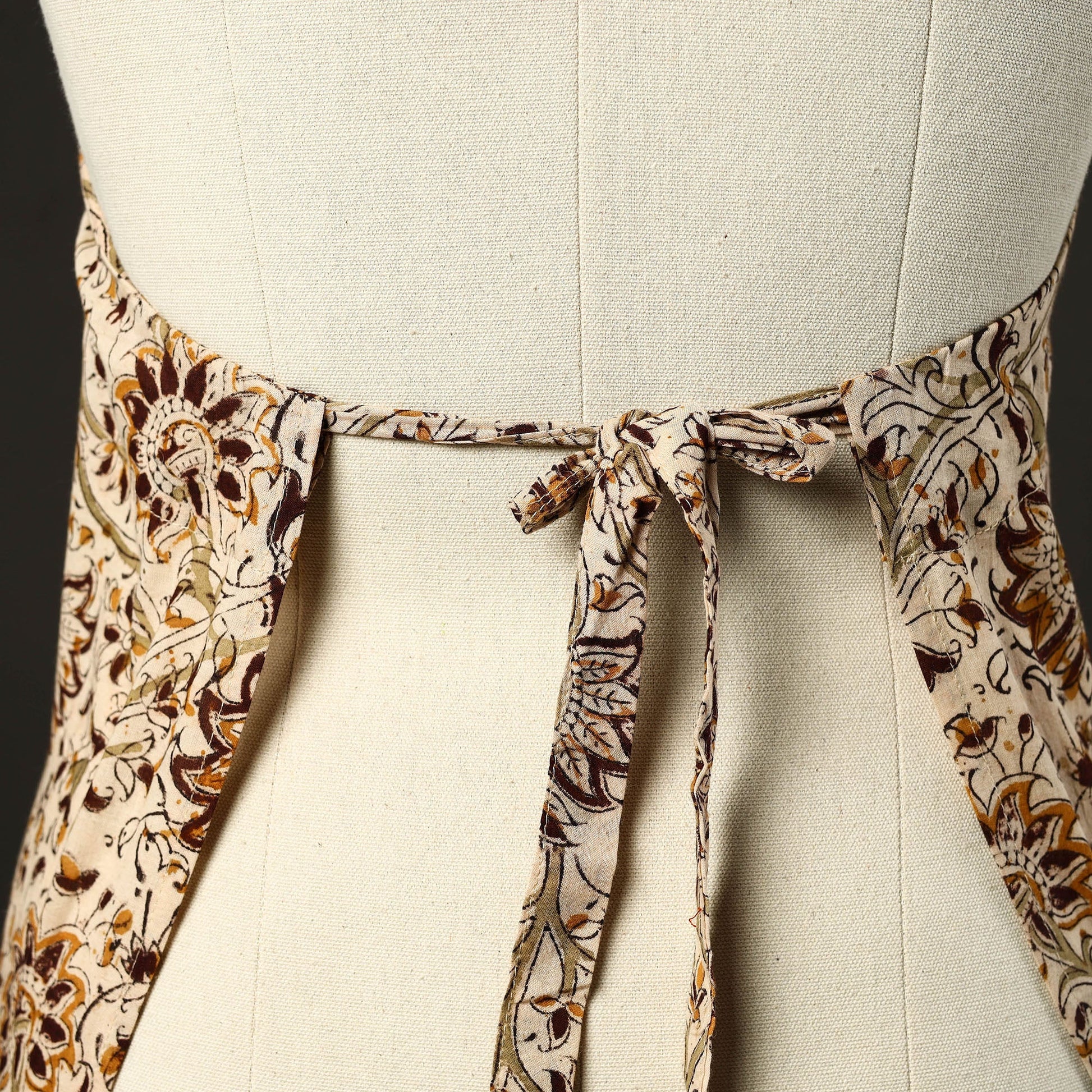 Beige - Kalamkari Block Print Cotton Apron with Pocket 37