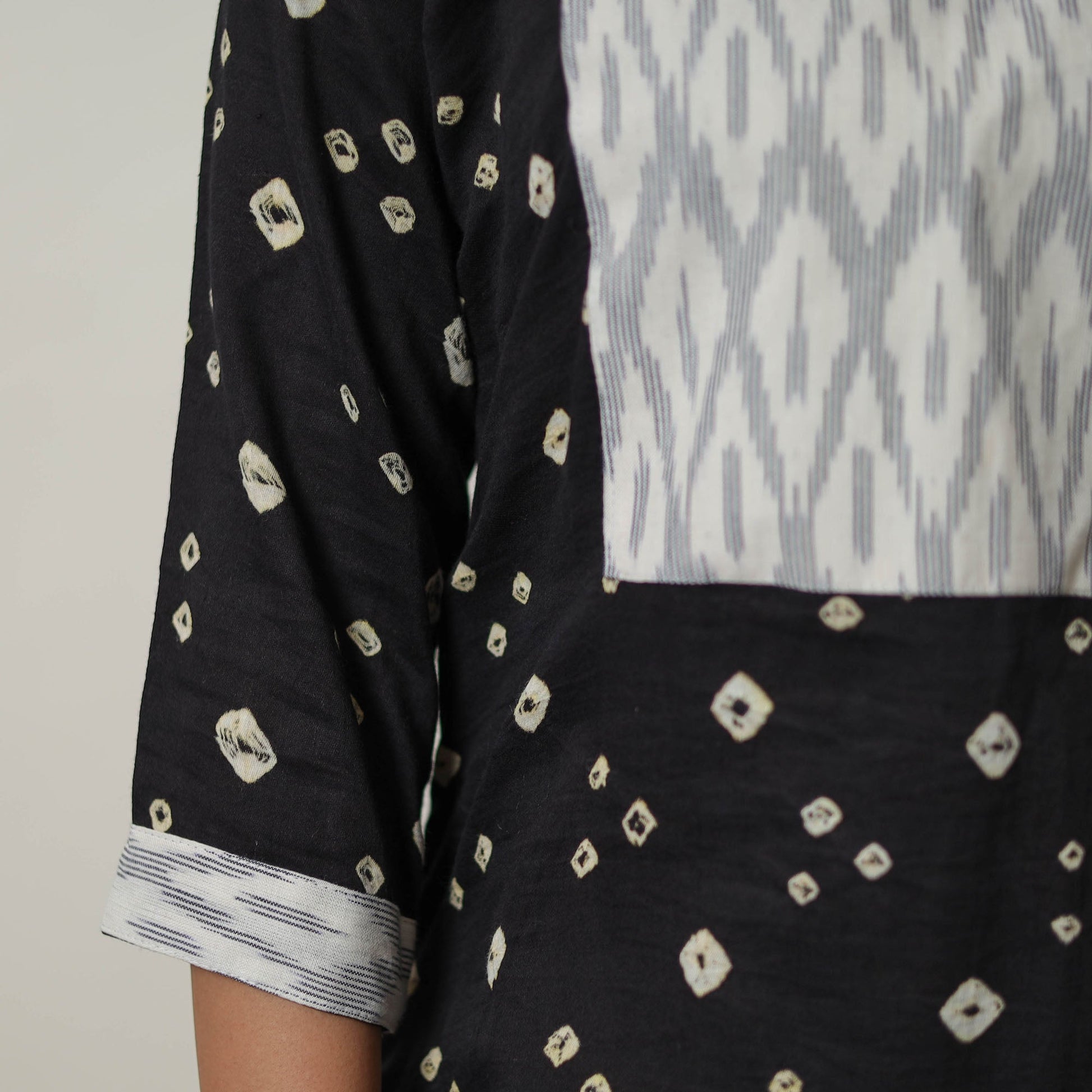 Black - Tie & dye Cotton Straight Bandhani Kurta 03