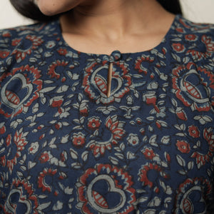 Blue - Akola Block Printed Cotton Straight Long Kurta