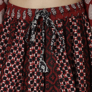 Brown - Bagh Block Printed Patchwork Cotton Long Skirt