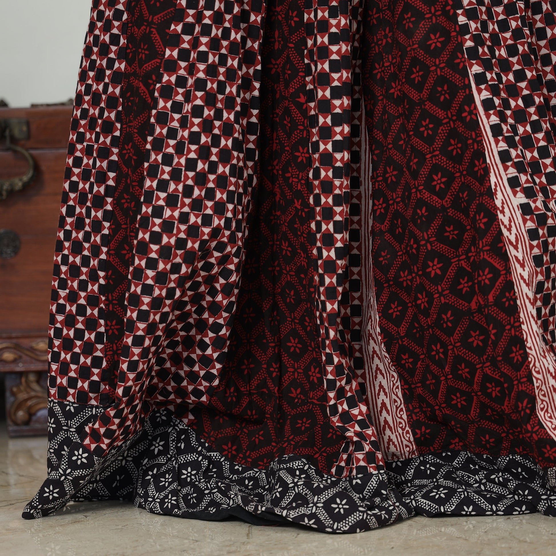 Brown - Bagh Block Printed Patchwork Cotton Long Skirt
