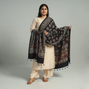 Black - Block Printed Cotton Ajrakh Dupatta 11