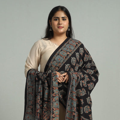 Black - Block Printed Cotton Ajrakh Dupatta 11