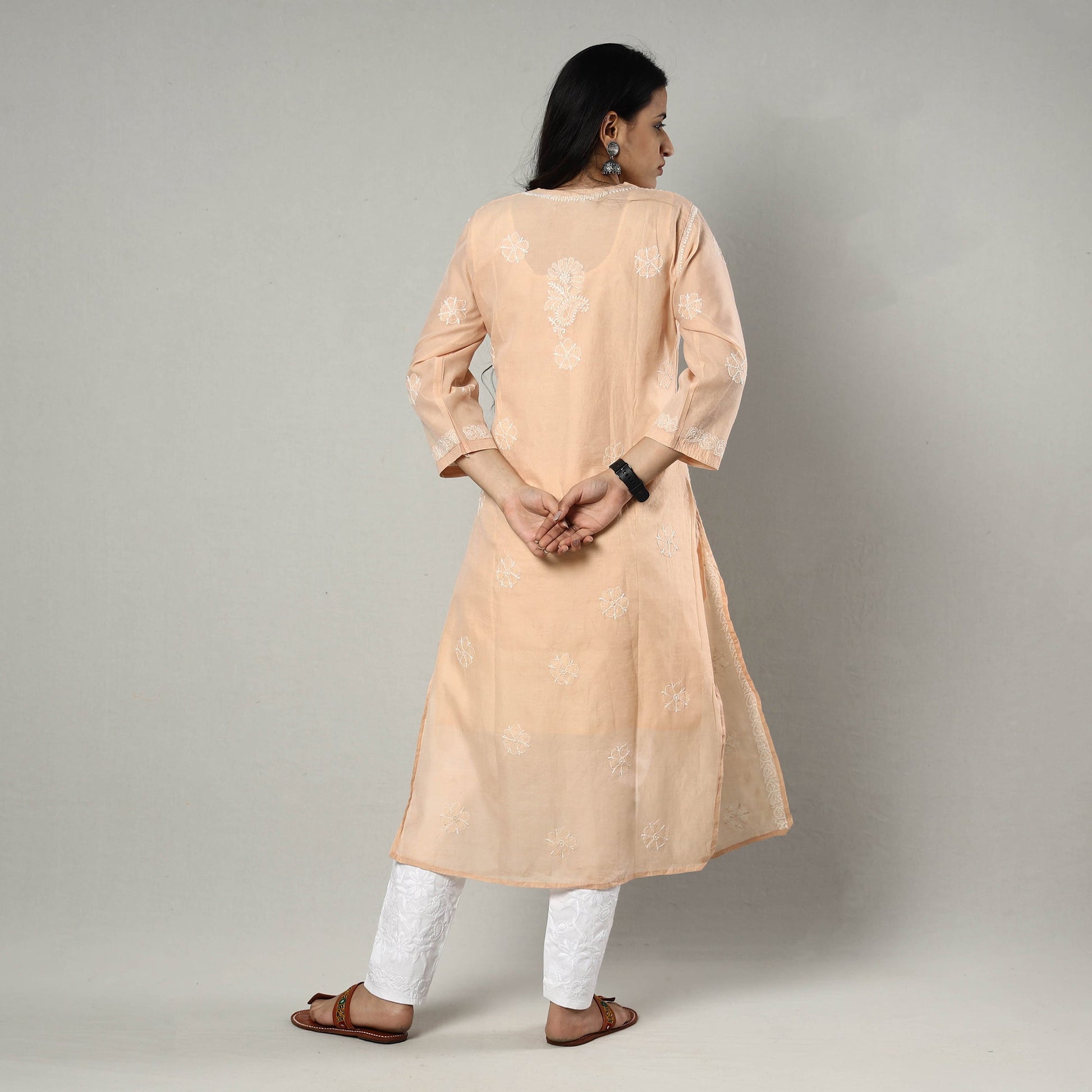 Beige Chikankari Hand Embroidered Silk Cotton Kurta with Inner & Pant Set
