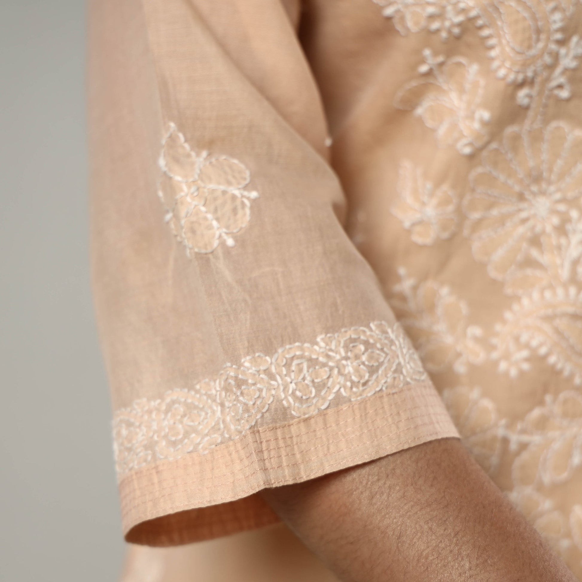 Beige Chikankari Hand Embroidered Silk Cotton Kurta with Inner & Pant Set