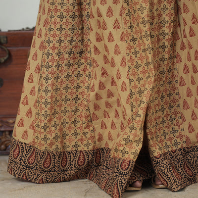 Brown - Bagh Block Printed Patchwork Cotton Long Skirt