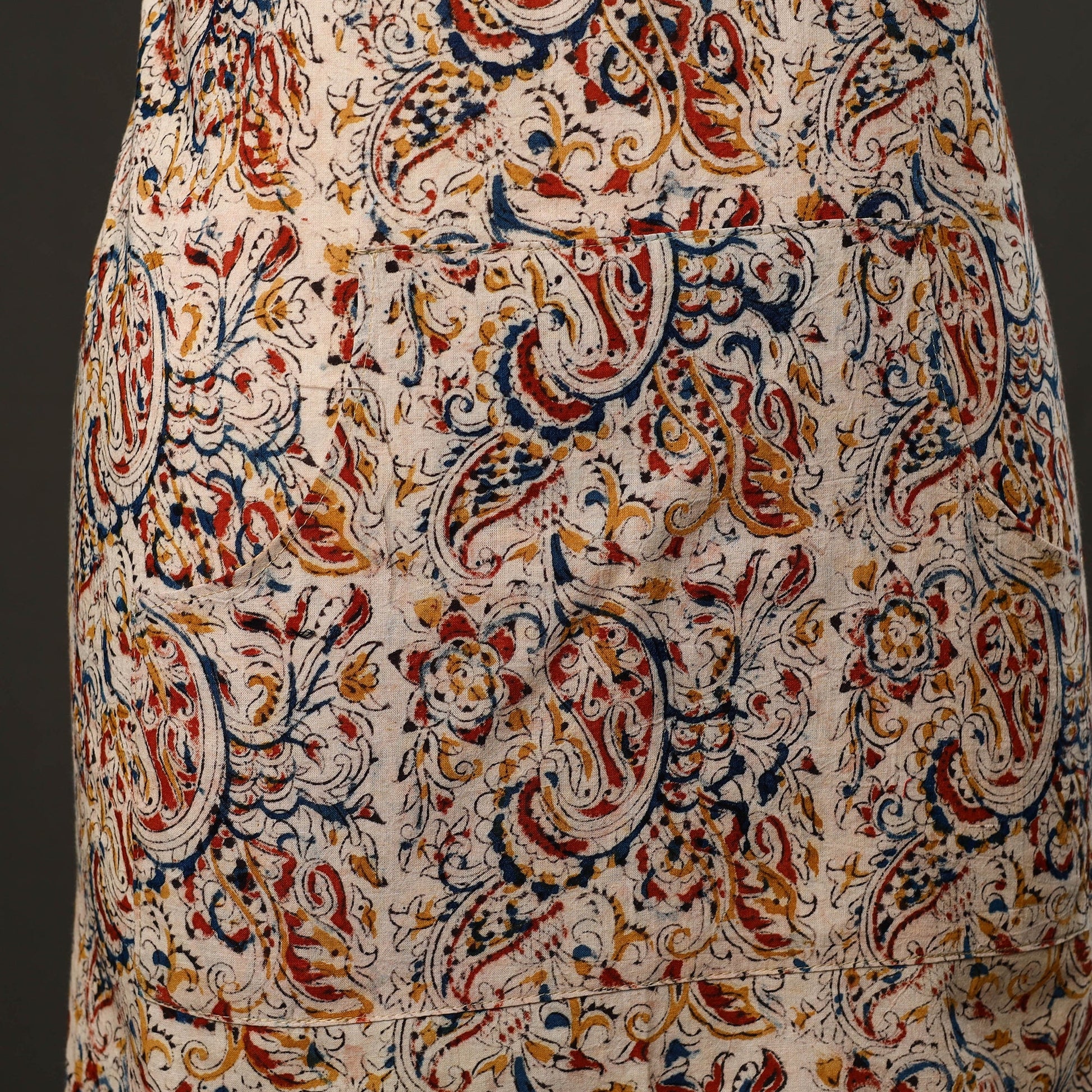 Beige - Kalamkari Block Print Cotton Apron with Pocket 42