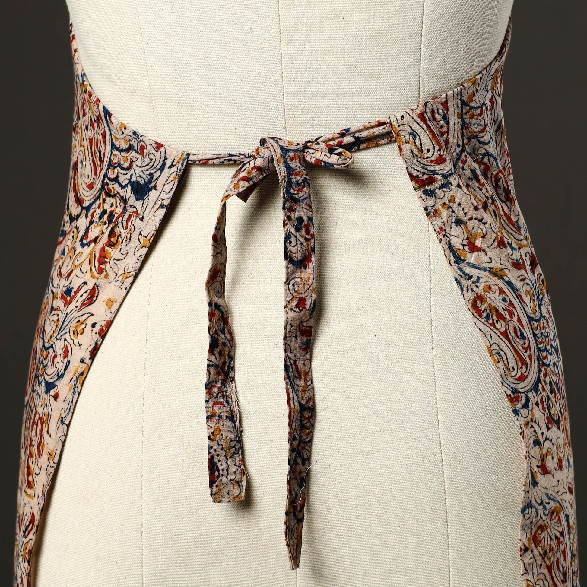 Beige - Kalamkari Block Print Cotton Apron with Pocket 42