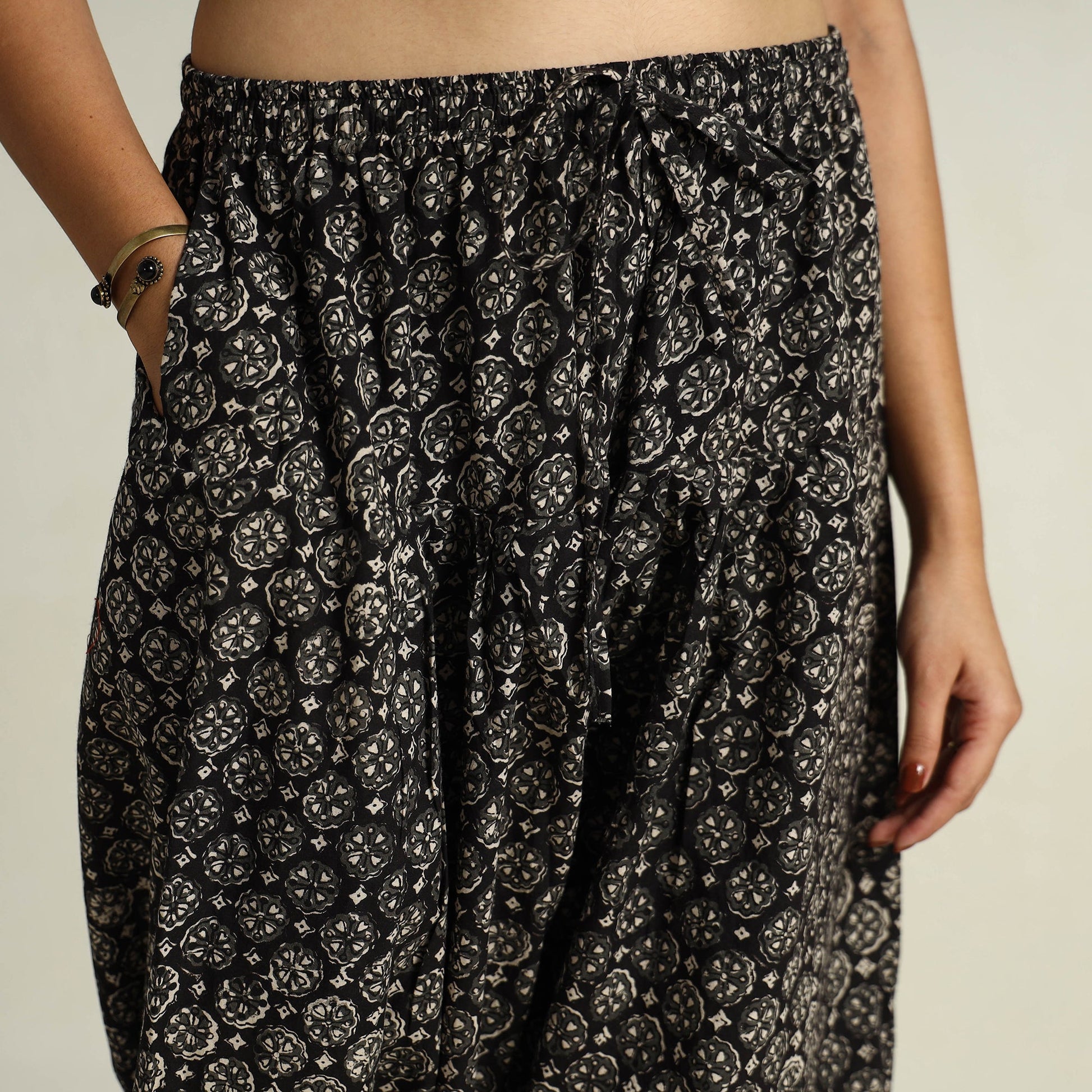Black - Bagru Block Printed Cotton Elasticated Salwar 01