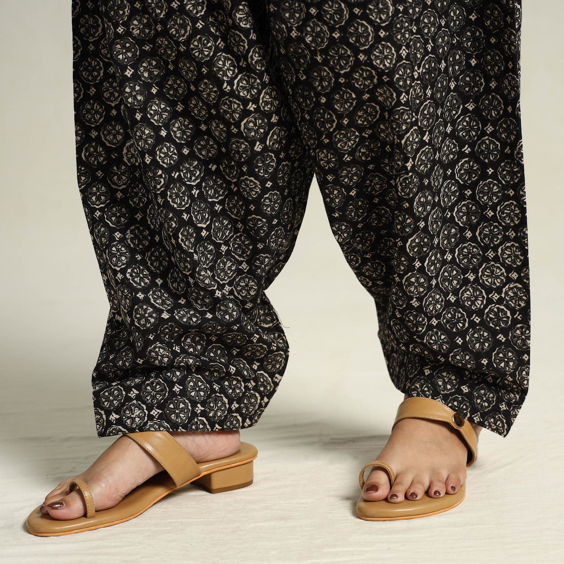 Black - Bagru Block Printed Cotton Elasticated Salwar 01