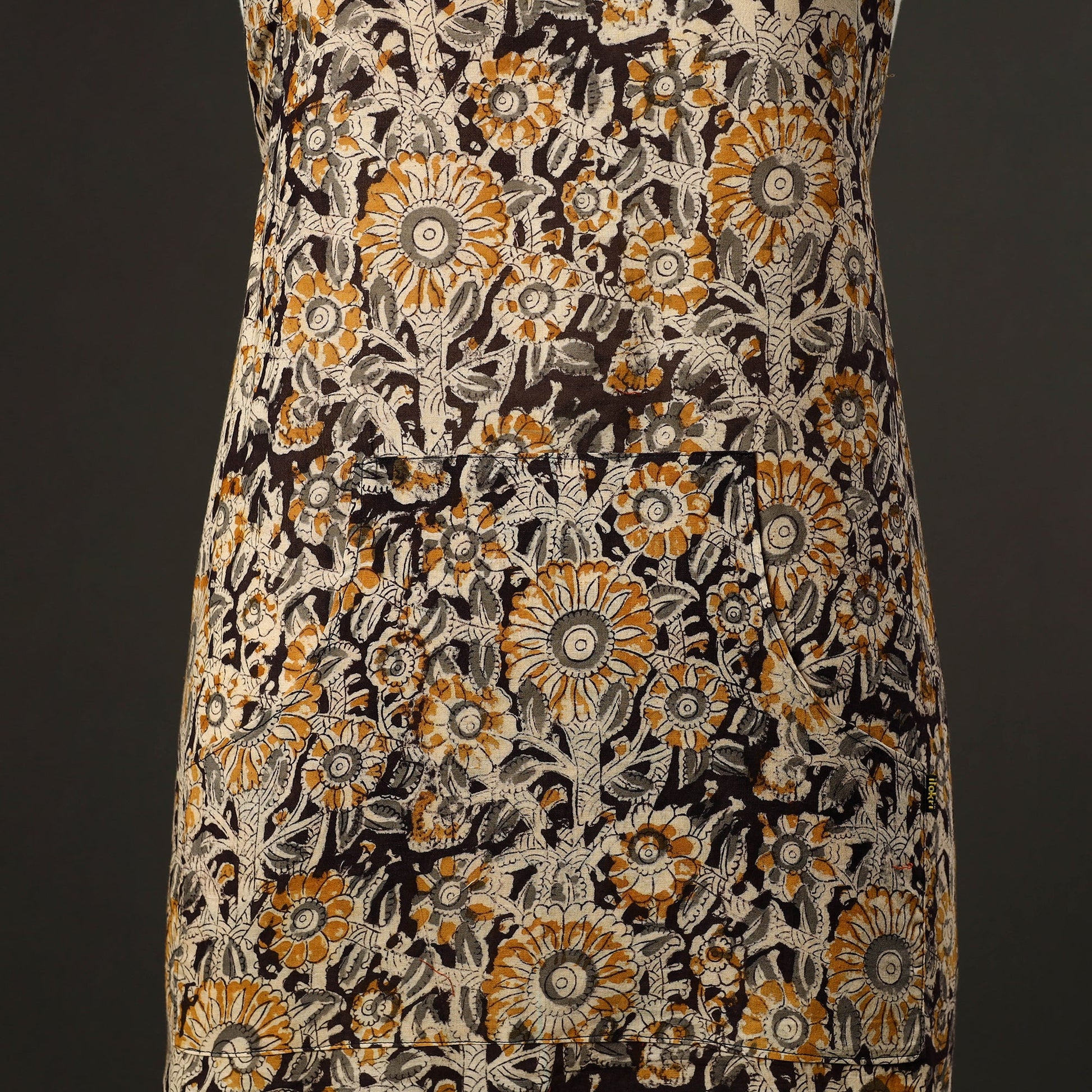 Black - Kalamkari Block Print Cotton Apron with Pocket 44