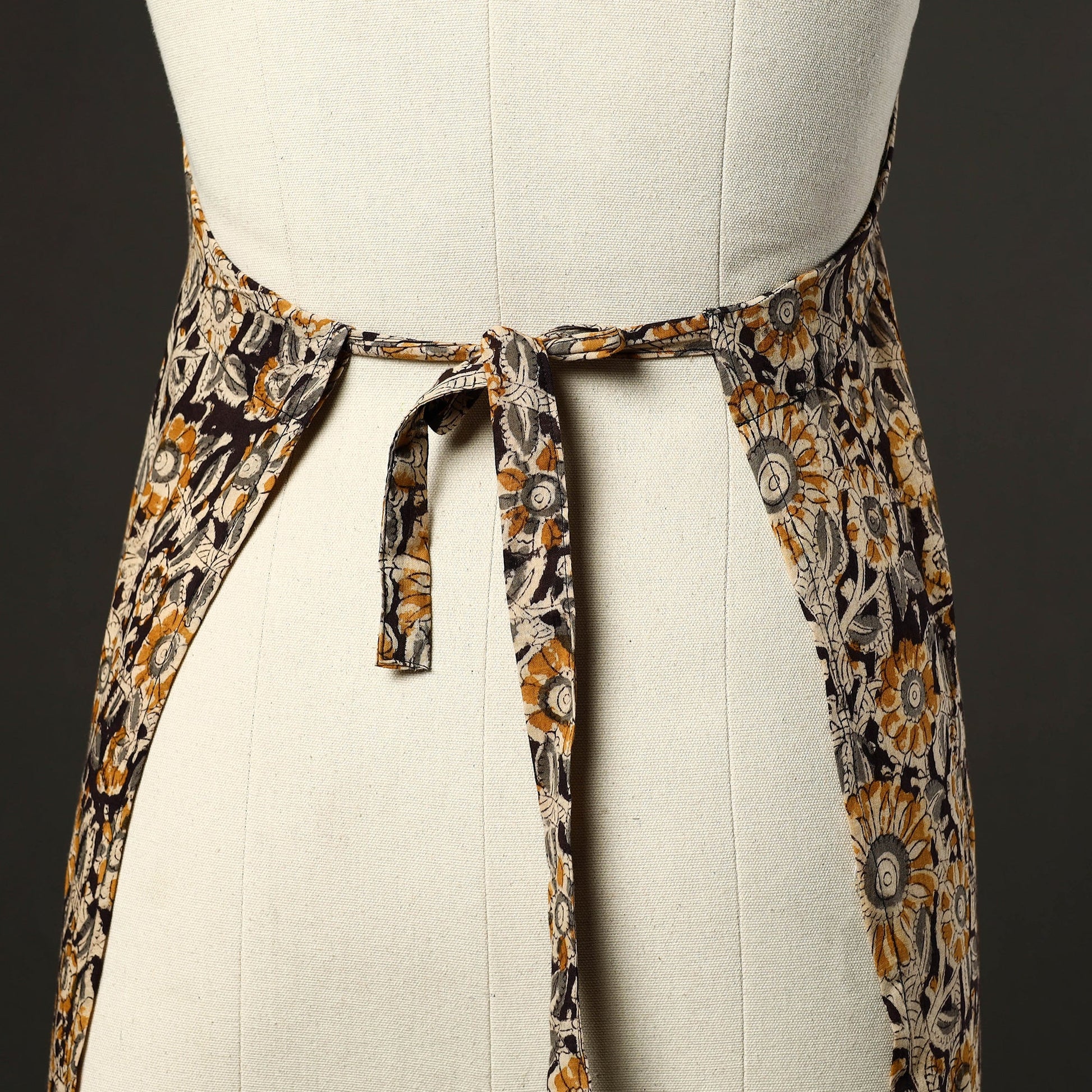 Black - Kalamkari Block Print Cotton Apron with Pocket 44