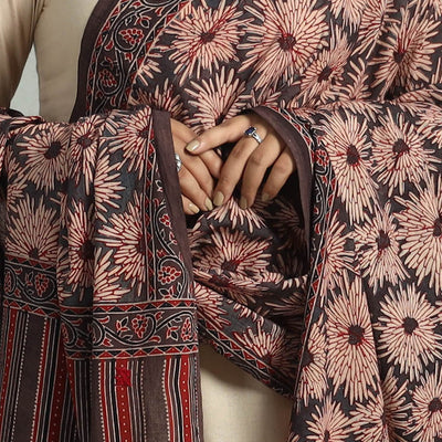 Brown - Block Printed Cotton Ajrakh Dupatta 20
