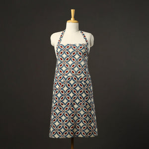 Beige - Ajrakh Block Print Cotton Apron with Pocket 46