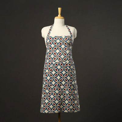Beige - Ajrakh Block Print Cotton Apron with Pocket 46