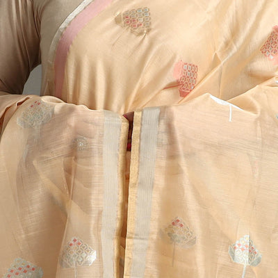 Beige - Traditional Chanderi Silk Handloom Diamond Meena Buta Dupatta 54