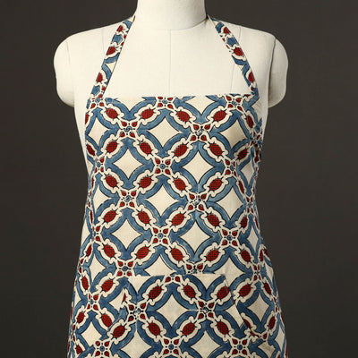 Beige - Ajrakh Block Print Cotton Apron with Pocket 46