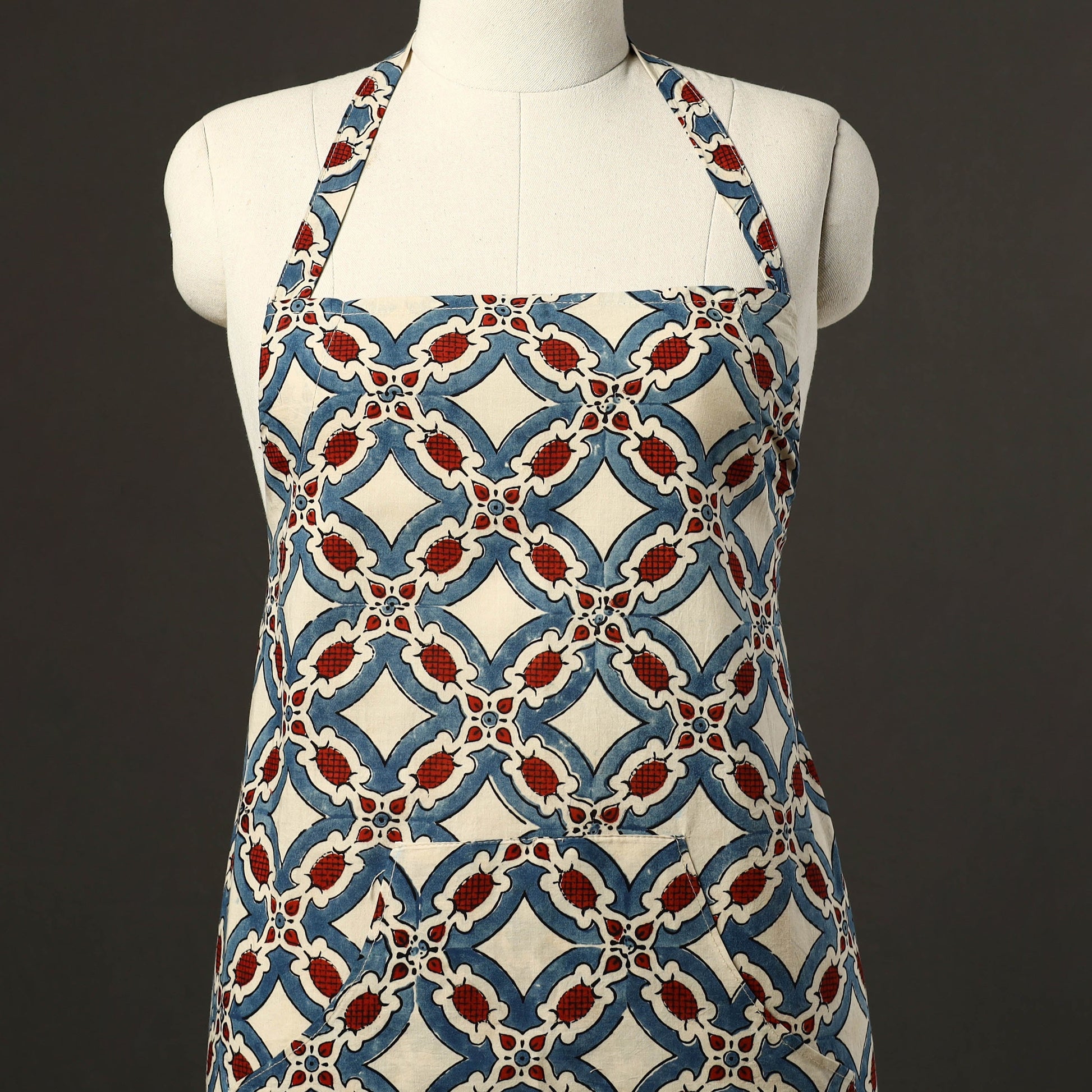 Beige - Ajrakh Block Print Cotton Apron with Pocket 46