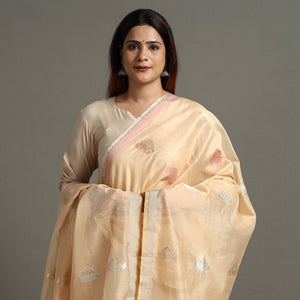 Beige - Traditional Chanderi Silk Handloom Diamond Meena Buta Dupatta 54