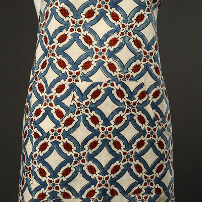 Beige - Ajrakh Block Print Cotton Apron with Pocket 46