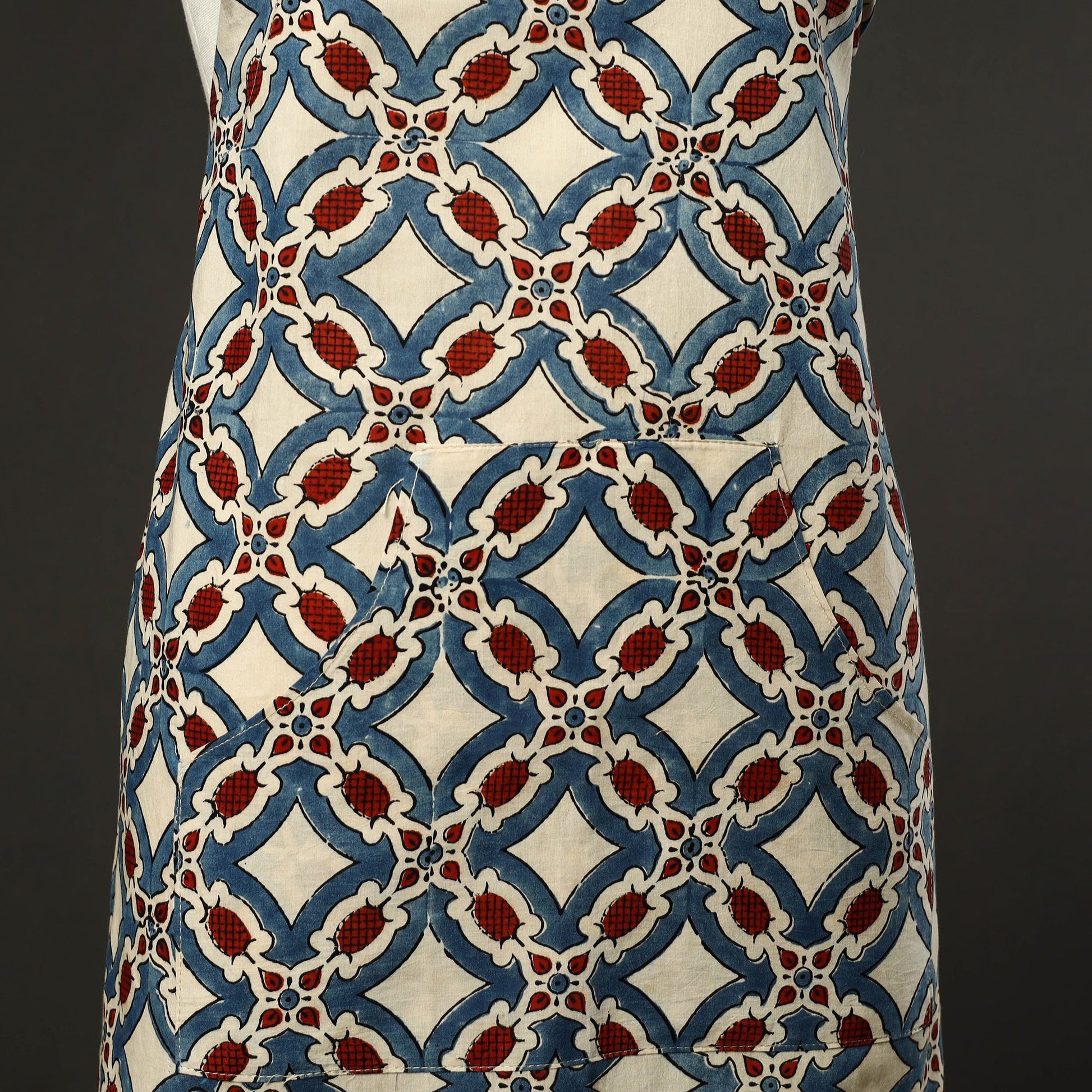 Beige - Ajrakh Block Print Cotton Apron with Pocket 46