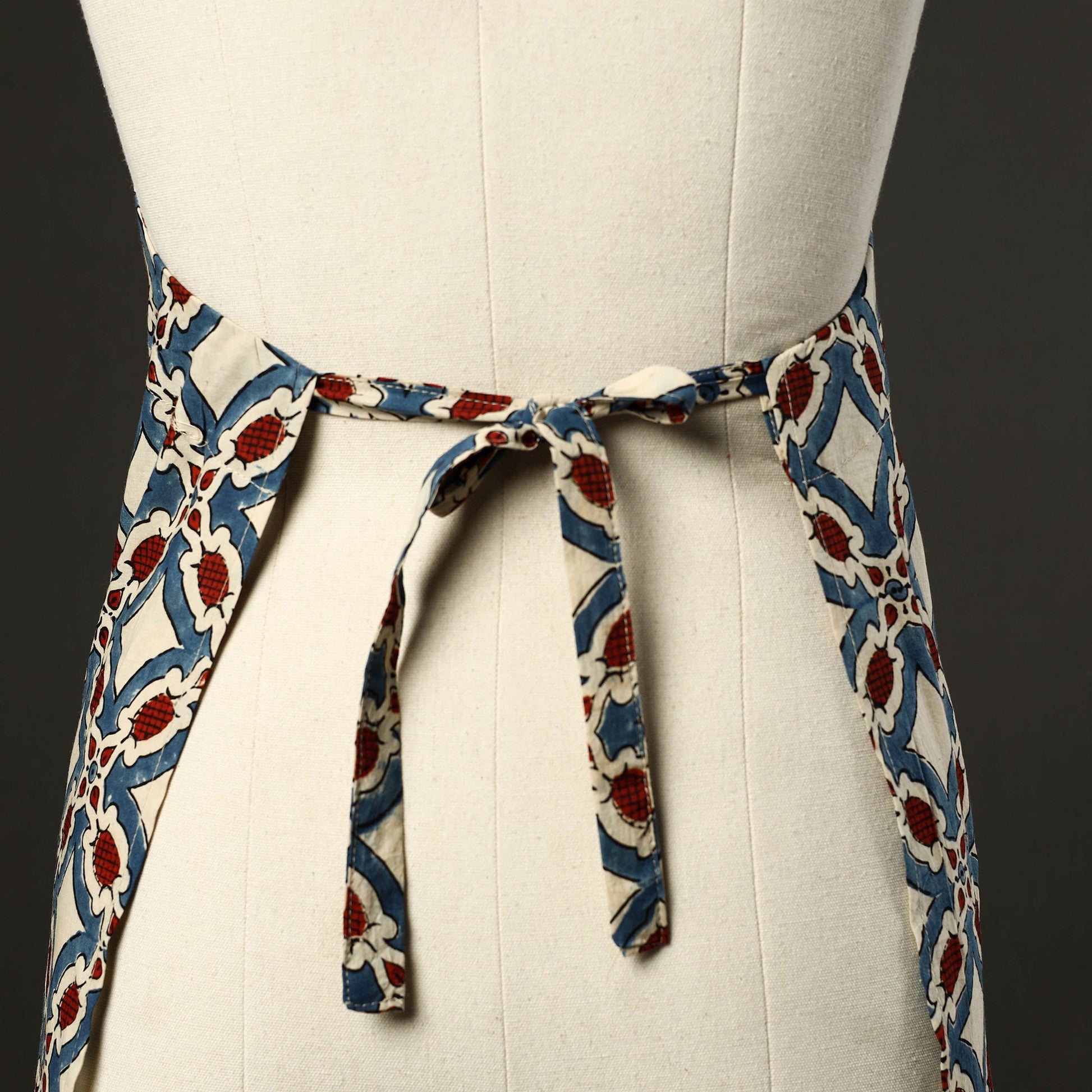 Beige - Ajrakh Block Print Cotton Apron with Pocket 46