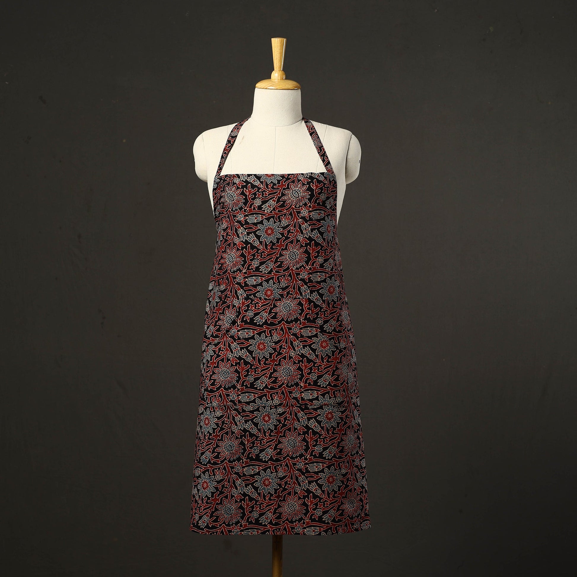 Black - Ajrakh Block Print Cotton Apron with Pocket 47