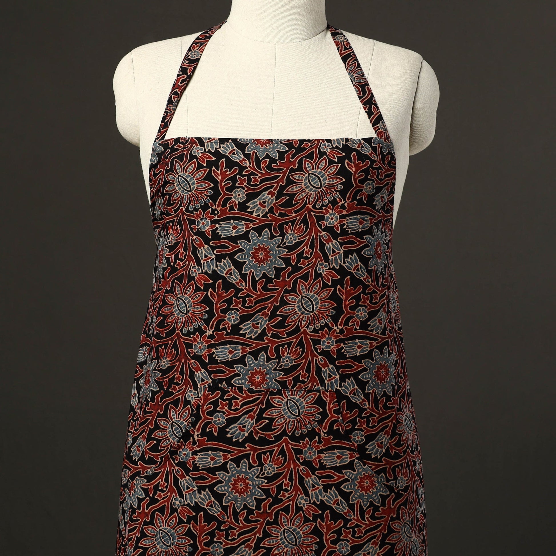 Black - Ajrakh Block Print Cotton Apron with Pocket 47